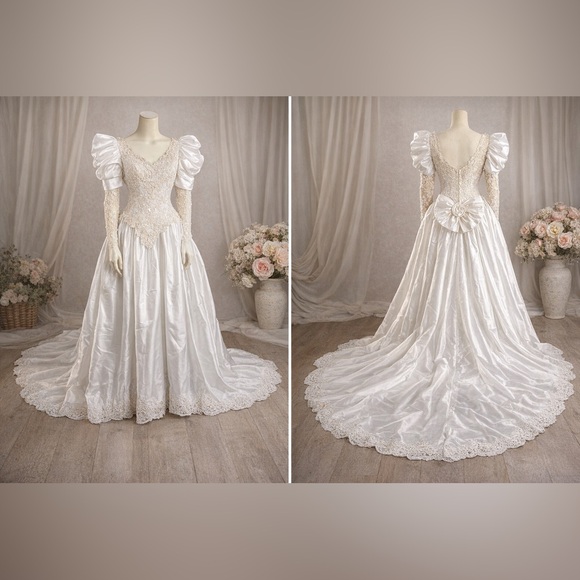 Mon Cheri Dresses & Skirts - Vintage Mon Cheri Wedding Gown – 80s Lace Bridal Dress, Size 6